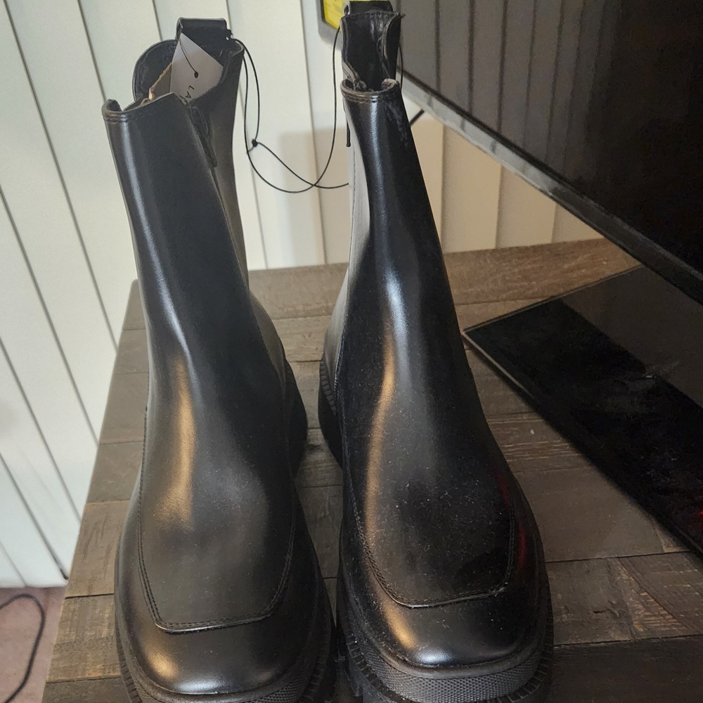 Faux Leather Black Leather Women's Boots